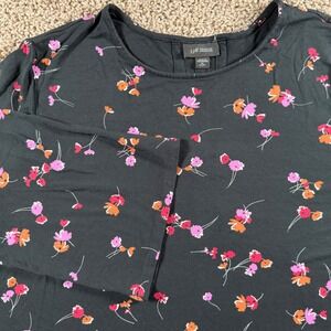 J Jill Black Floral Petite XL Long Sleeve Top blouse flowy office feminine fairy